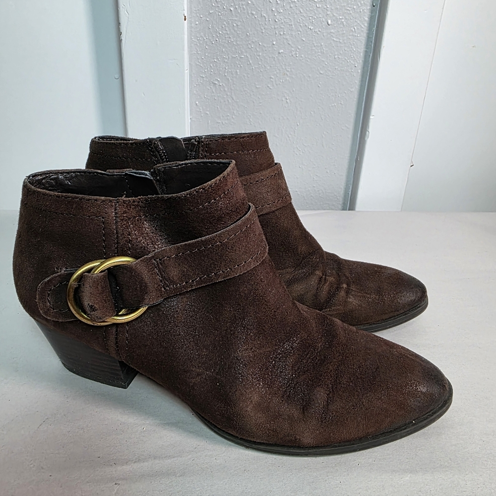 Franco Sarto Gabriella Brown Suede Ankle Booties - Women's 6.5M